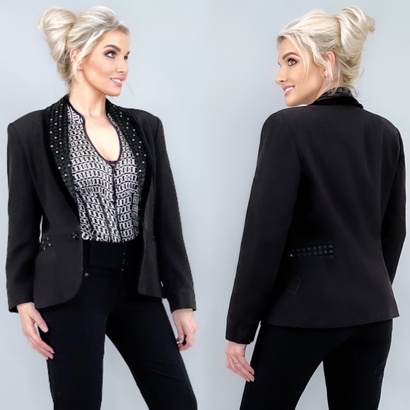 Black Velvet and Rhinestone Blazer - Picture 2 of 16